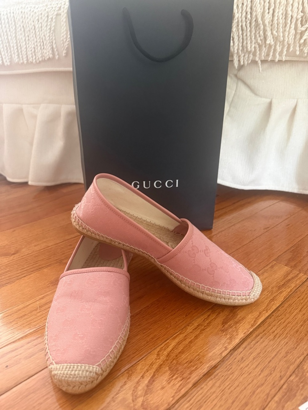 Gucci Pink Canvas Espadrilles with Jute Trim
